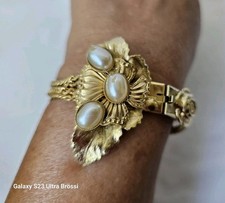 Jugendstil Handmade Armkette/Armband Vintage Hochw.Vergoldet m.Perlen Kette