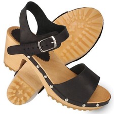 Damen Leder Clogs mit Absatz