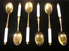 6 x MOKKALÖFFEL*MOCCA*LÖFFEL MIT PORZELLAN GRIFF*FARBE - GOLD*VINTAGE*