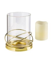 Windlicht "Circle" inkl. LED-Echtwachskerze Metall mit Glas-Zylinder - Wie Neu