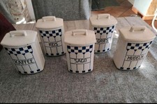 Antik Vorratsdosen Keramik, Jugendstil ,Karo Muster Blau,Deko
