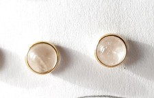 SCHMUCK-STCK Ohrringe Rosenquarz SILBER CABOCHON Stecker rund vergoldet