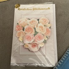 Glückwunsch/Geburtstagskarte mit Ton/Musik Rosenmotiv rosa/glitzer mit Umschlag