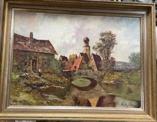 G3 Ölgemälde / Künstler Ludwig Klein  / Dorf Leben Kunst Bild mit Rahmen / Öl