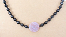 Facettierte Onyx + Feuer Achat Edelstein Kette | 46 cm Silber | (  B-24 )