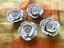 4 Kerzenhalter Shabby Vintage Keramik Rose Hochzeit festlich elegant weiß