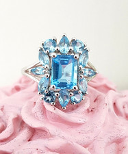 Damenring 925 Silber Gr 20/63 viele Steine Blautopas? Edelsteinring Cocktailring