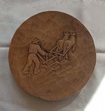 " Pflügender Bauer mit Pferdegespann"  Holz Teller Handgeschnitzt Oberammergau