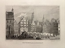 Marktplatz In Stuttgart 1837 Antiquarisch Radierung Stahlstich Platz Stadt Burg