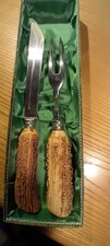 Tranchierbesteck / Jagdbesteck mit Hirschhorn-Griffen in Geschenkschachtel