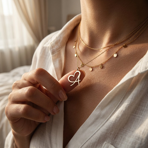 Custom initial heart necklace - initial,