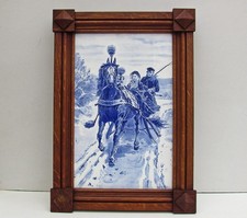 große antike Fliesenbild von Delft blau,nach Otto Eerelman,ca 1900,Just married