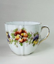 Antike vergoldete Porzellan weiße Blumen Stiefmütterchen Herren Schnurrbart Tasse / Becher
