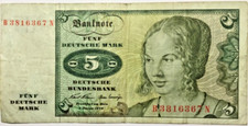 5 Mark 1970 Banknoten BRD Papiergeld Geldschein echt gelaufen
