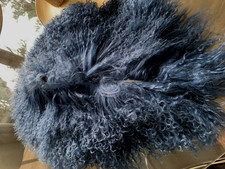 Pelzkragen Echtfell Tibetlammfell Blau Jeansblau Jeans Schalkragen Loop