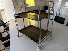 Servierwagen Teewagen aus Gerlinol, klappbar mit Rollen, Chromgestell 60er,