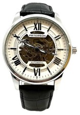 PATERSON Herren Uhr, Automatik, Skelett Ziffernblatt, Lederband, original Box.