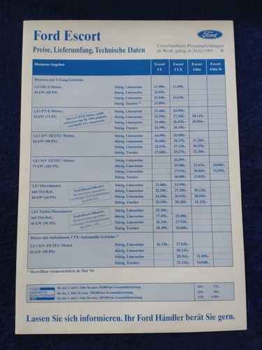 Ford escort preisliste vom - ford,