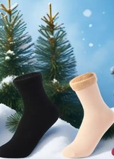 2 Paar Thermo - Fleece Woll Socken Unisex Beig und Schwarz 36 -41   Warm Winter.