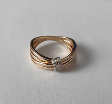 Goldener Ring, gekreuzte Doppel-Ringschiene, 18 Brill., 14 ct GG (585), Gr. 54