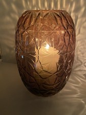 Glas Vase Windlicht Deko Braun Prismen Skandi Impressionen Shabby 