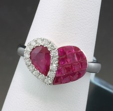 Wert 4.400 EURO Rubin Brillant Ring  1,70 carat 750 Weissgold Herz  Neu