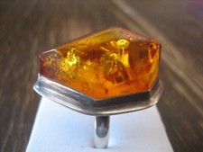 großer Art Deco Bernstein Ring Handarbeit asymmetrisch Unikat 925 Silber RG 59
