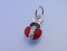 Echt 925 Silber Anhänger Marienkäfer Emaillelack Rot Schwarz Zirkonia Glück