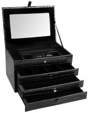 Schmuckkoffer Lederoptik Schwarz Kroko Schmuckkasten Schmuckschatulle BRUBAKER