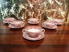 WEDGWOOD England WOODLAND rot - 6 schöne Suppentassen mit Untertassen