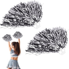 2 Cheerleader Pompons Metallfolie Handgriffe Tanz Ballspiele WM Fans