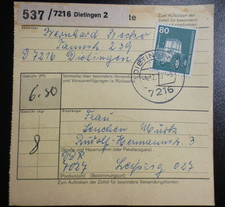 Paketkarte 1978 BRD Dietingen