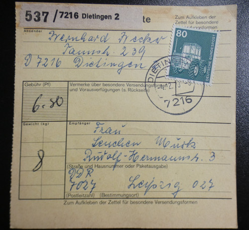 Paketkarte 1978 brd dietingen - 1978,