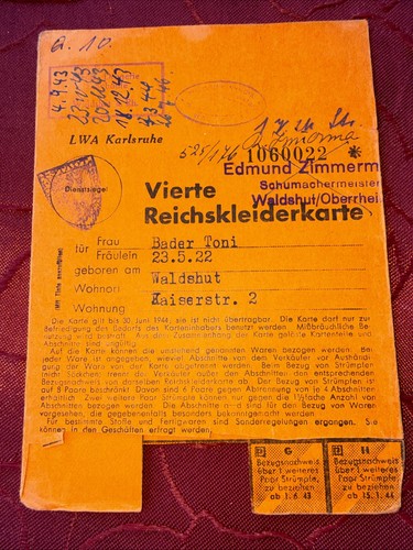 Vierte reichskleiderkarte lwa - vierte,