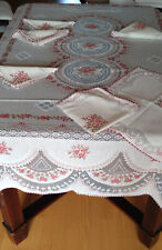 Tischdecke 190 x 165 feine Spitzenqualität mit Rosendekor+ 6 Platzservietten fes