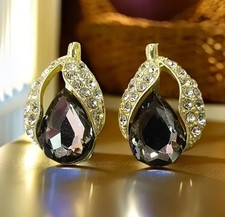 Goldene Damen Tränenförmige Ohrringe Ohrhänger Synthetischer Stein Luxus 