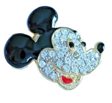 klasse Strass Brosche Micky Emaille Anstecknadel gold schwarz rot klar NEU + TOP
