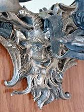 Antike Wandspiegel, Messing mit je 3 Kerzenhalter, Mythologie Faun Gesicht, Set