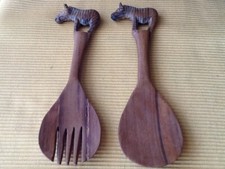 HOLZ SALATBESTECK handarbeit ZEBRA 20 CM