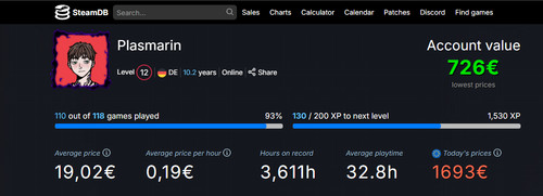 Steam account 122 - games, 3.000h