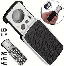 Lupe Taschenlupe Juwelierlupe 90x 60x 30x  fache Vergrößerung 3fach LED UV-Licht