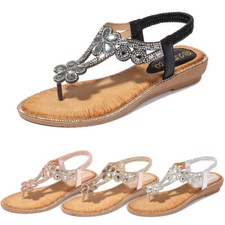 Damen Sandalen Absatz Blumen Sandaletten Glitzer Flip Flops Schuhe Damenschuhe