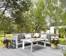 Designer Aluminium Lounge Gartenmöbel Sitzgruppe Set weiß grau Terrasse Balkon