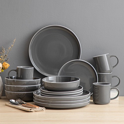 Geschirr set steingut grau - geschirr, 4