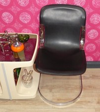 70er J. Cantilever Freischwinger Stuhl schwarzes Leder Chrom Willy Rizzo, Cidue