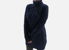 Damen Rollkragen Langarm Strickpullover Winter Warm Pulloverkleid Longshirts DE