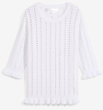 Ajour Pullover mit Lochstickerei Gr. 40/42 Weiß Damen 3/4 Arm Strick-Pulli Neu