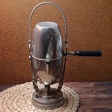 Antike Espresso-/Kaffeemaschine um 1930 – vernickeltes Metall mit Holzgriff, rar
