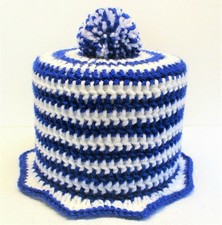 Klohut Blau Weiß WC Papier Mütze Bommel Hut Häkelhut Bad Deko Ablage