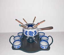 Vintage Fondue Braun & Kemmler Schmiedeeisen Emaille Keramik Holz Brenner Gabeln